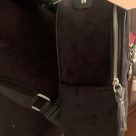 NEW- Juicy Couture Black Velvet Backpack with Pink Bow & Crown Charm - Picture 7 of 12